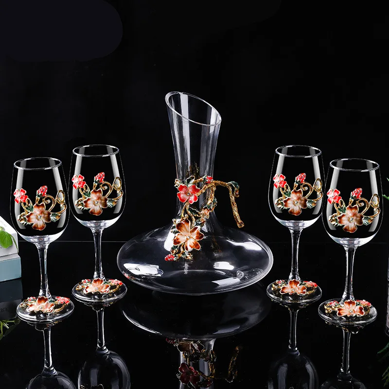 2pcs enamel color red wine glass decanter set, holiday gifts, high-end light luxury one piece, mixed on behalf of the hair