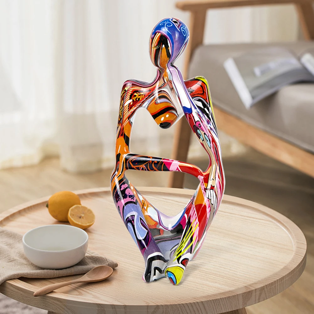 Sculpture de Graffiti Colorée en Résine, Figurine Abstraite de Penseur, Collection de Bureau, Décoration pour Nikde Maison, Bureau