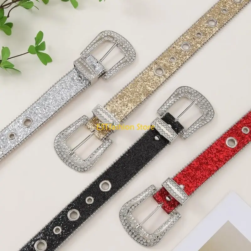 

Y5GC пояс с блестками для брюк и шорт, женский пояс со стразами и шипами, вечерний ремень