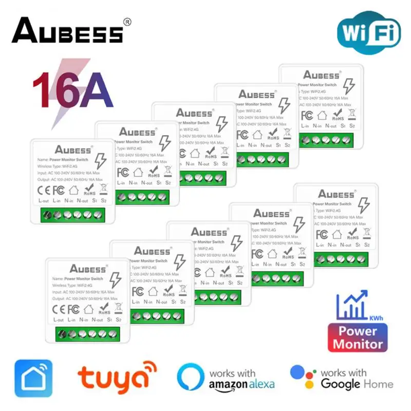 

Tuya Smart WiFi Switch With Energy Monitor 16A 2-way Control Switch Mini Breaker Smart Life Control For Alexa Google Home Alice