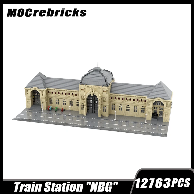 MOC-92262 City Train Station Modular Street View Building Block Articulated Assembly Model Brick Toys Children Gifts