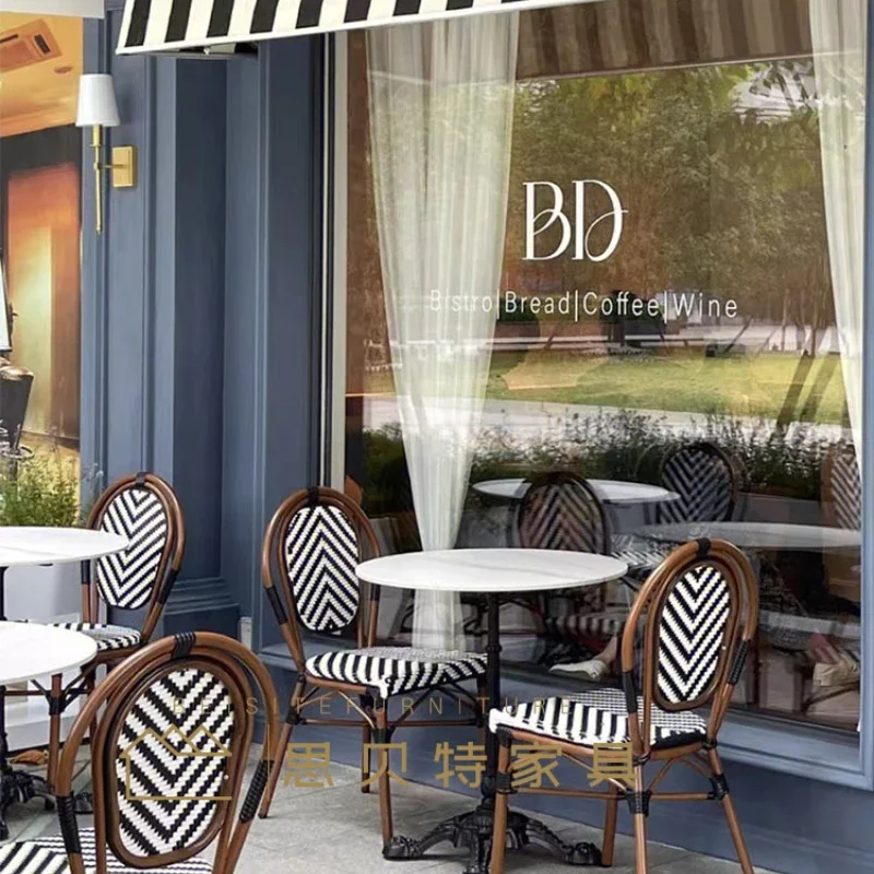 

Table and Chair Courtyard Outdoor Restaurant Table French Rattan Chair Coffee Shop American Net Red Garden Rattan Chair