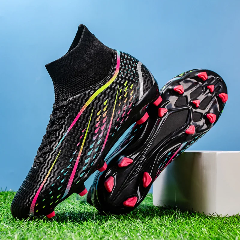 Alta-top novo camuflagem treinamento adulto profissional longo pico sapatos de futebol quebrado pico sapatos de futebol