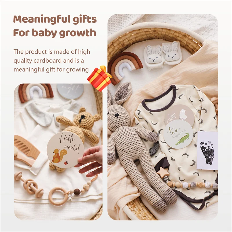 18PCS Newborns Animal Milestone 1-12 Month Card Paper Baby Memories Birthday Party Decoration Children Photography Props