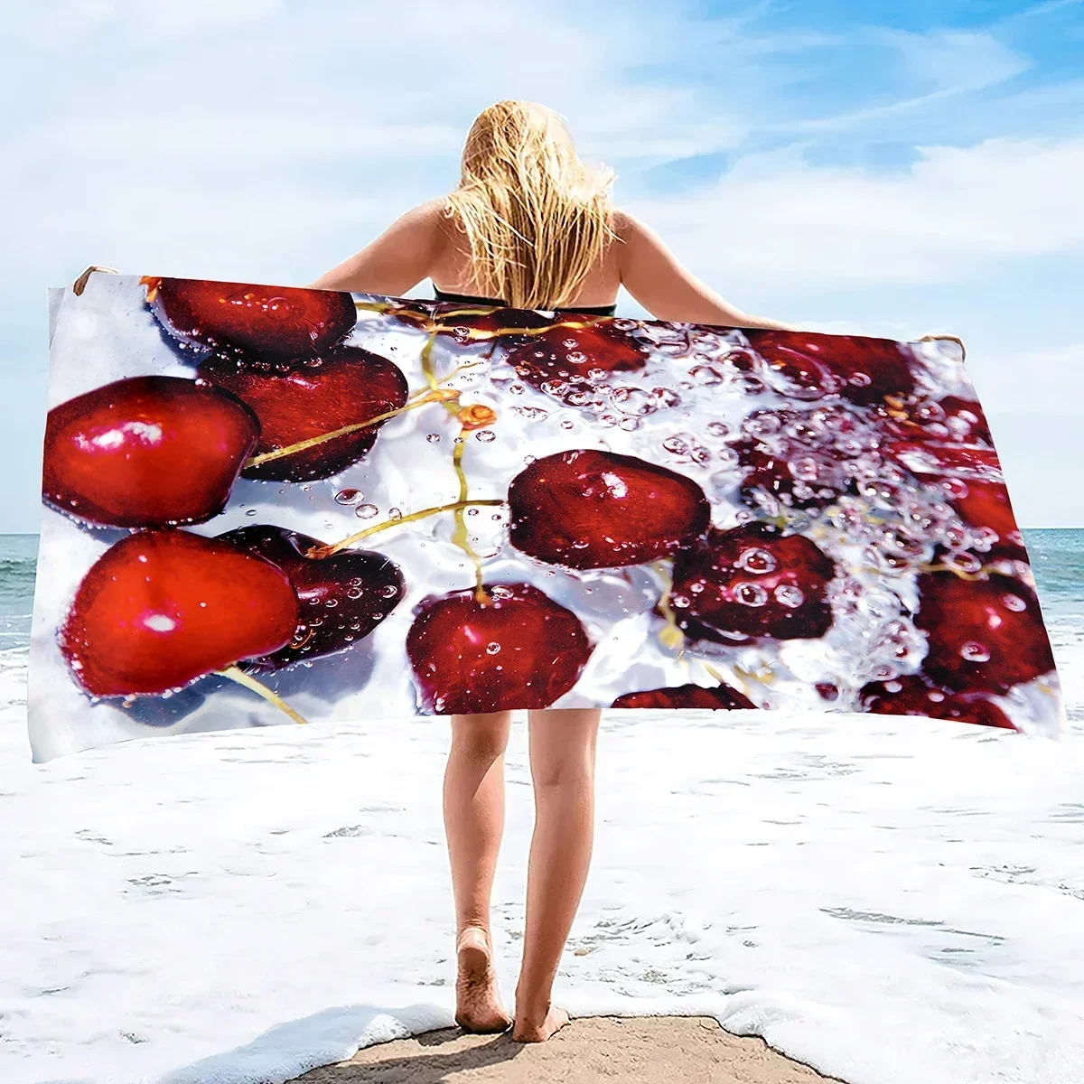 Red Cherry Beach Towels,Oversized Absorbent Lightweight Soft Blanket Towel,Quick Dry Sand Free 80X160cm 70X140cm