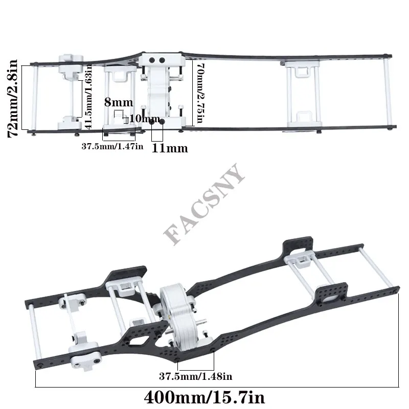 LCG-Marco de fibra de carbono con base entre ejes, caja de cambios para 313 RC Crawler Axial SCX10 I II, centro de gravedad inferior, 1/10 Mm