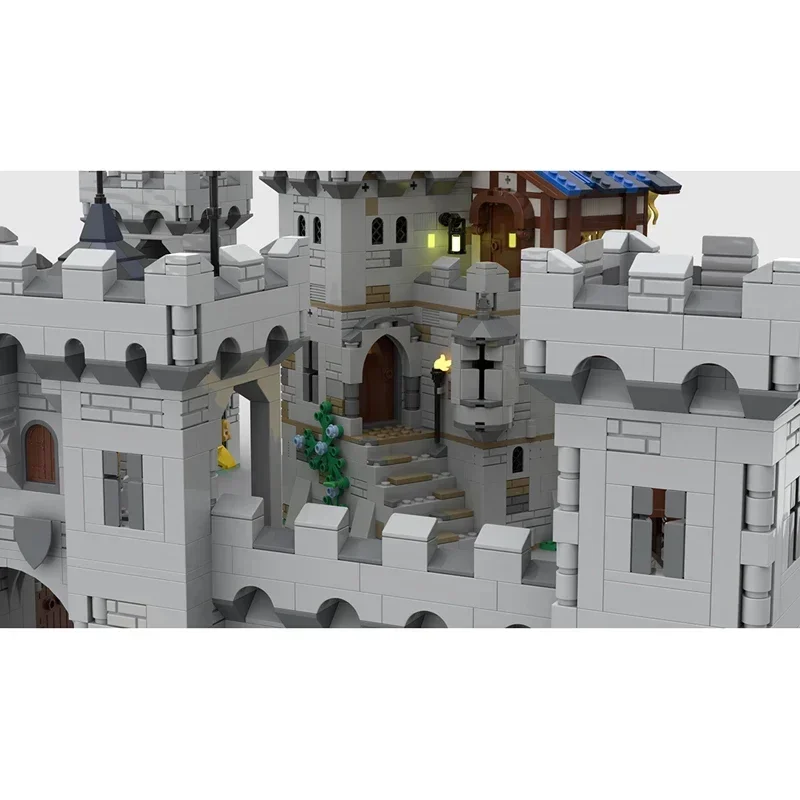 middeleeuws kasteelstad bakstenen middeleeuws militair fort stronghold ridder architectuur blokken moc modulaire bakstenen kasteel houd mocC