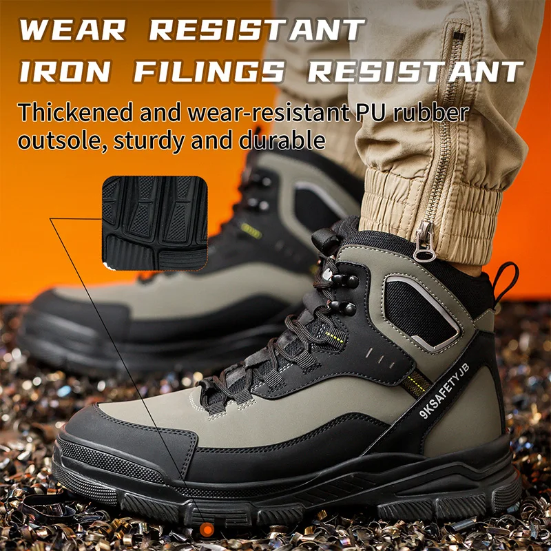 Safety Boots for Men Work Sneakers Indestructible Shoes Puncture-Proof Protective Shoes Work Boots Waterproof High Top Shoes