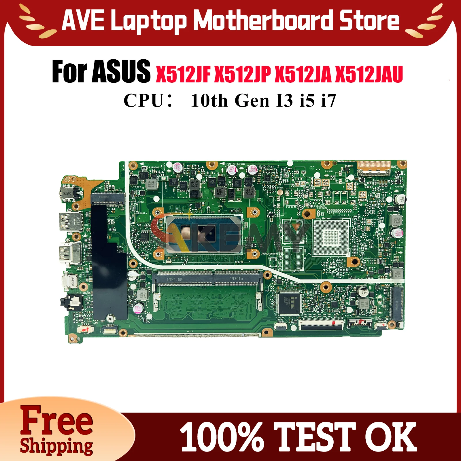 

X512JA Материнская плата для ноутбука ASUS X512JP V5000J X512JF X512JAU S512J X512J A512J K512J X512JAW Материнская плата с 10-го поколения I3 i5 i7