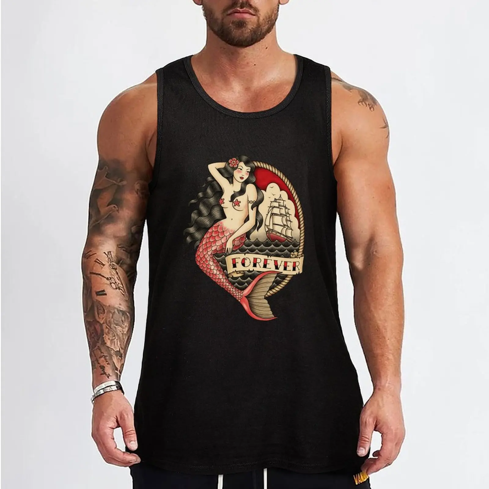 Mermaid Tattoo Classic . Tank Top basketball T-shirt men fitness