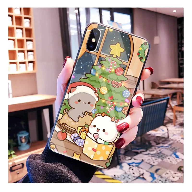 Cartoon Cute Christmas  Glass phone case For iPhone 17 Pro Max Air 17 16 15 14 13 Pro Max 15 16 Pro 15Plus Case