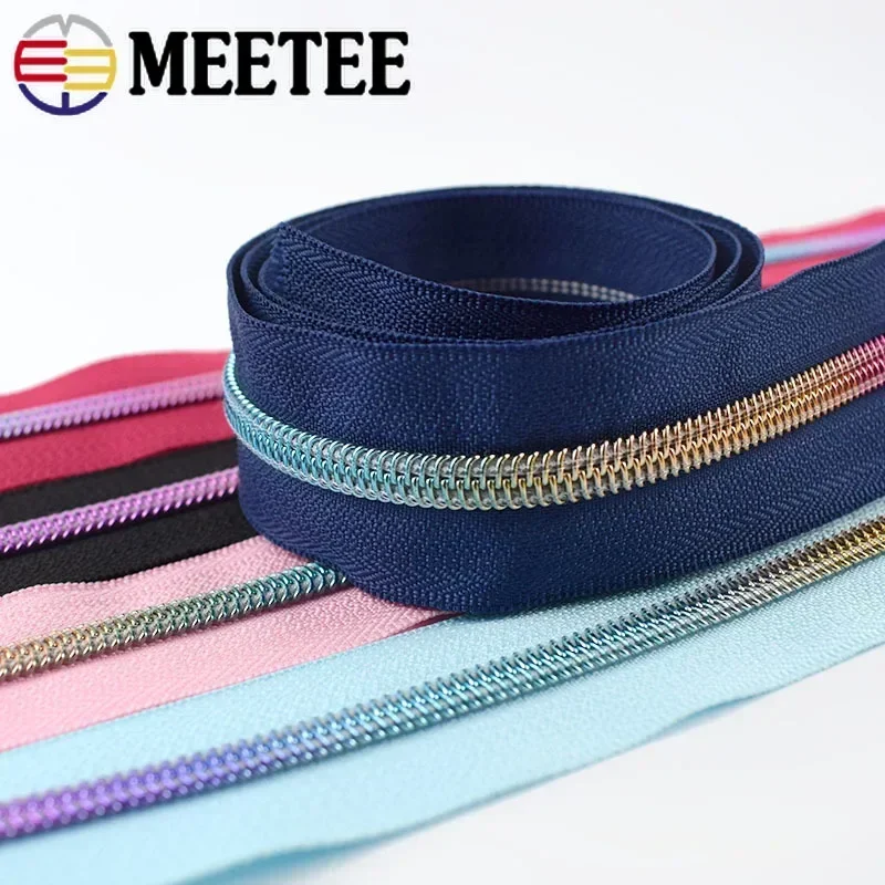 5Meter 5 # Regenboog Nylon Rits Tape Met Zip Puller Slider Tas Kleding Jas Decoratieve Ritsen Reparatie Kit Diy naaien Accessoires