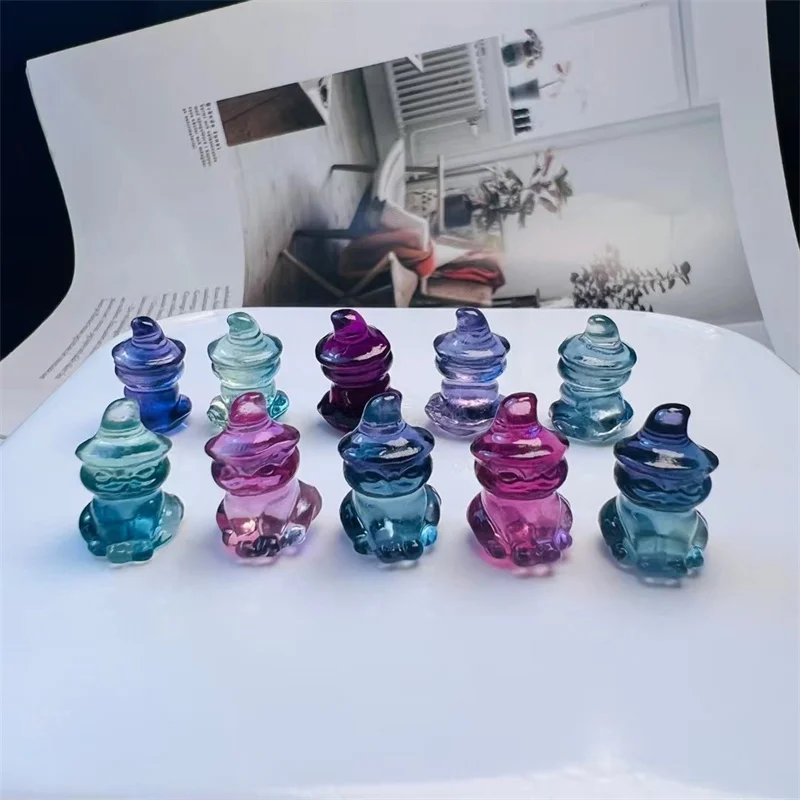 

10pcs Natural Fluorite Wizard Cat Carving Crystal Crafts Energy Gemstone Healing Jewelry Children Toy Gift 17.5mm