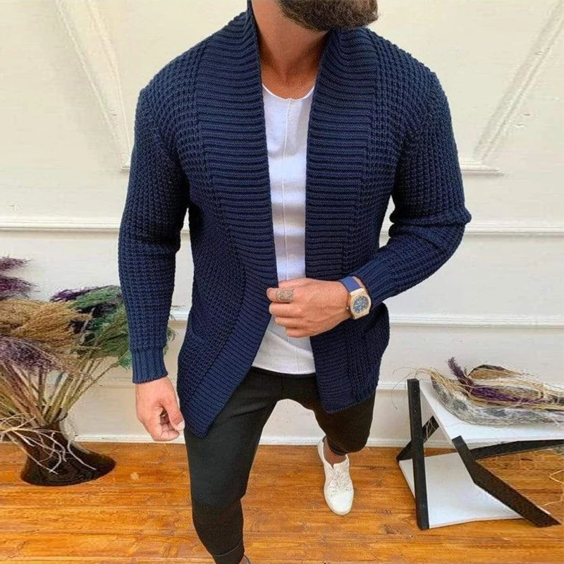 Pull en tricot à manches longues pour hommes, manteau chaud, veste mince avec poches, cardigan à la mode, automne et hiver, 2024