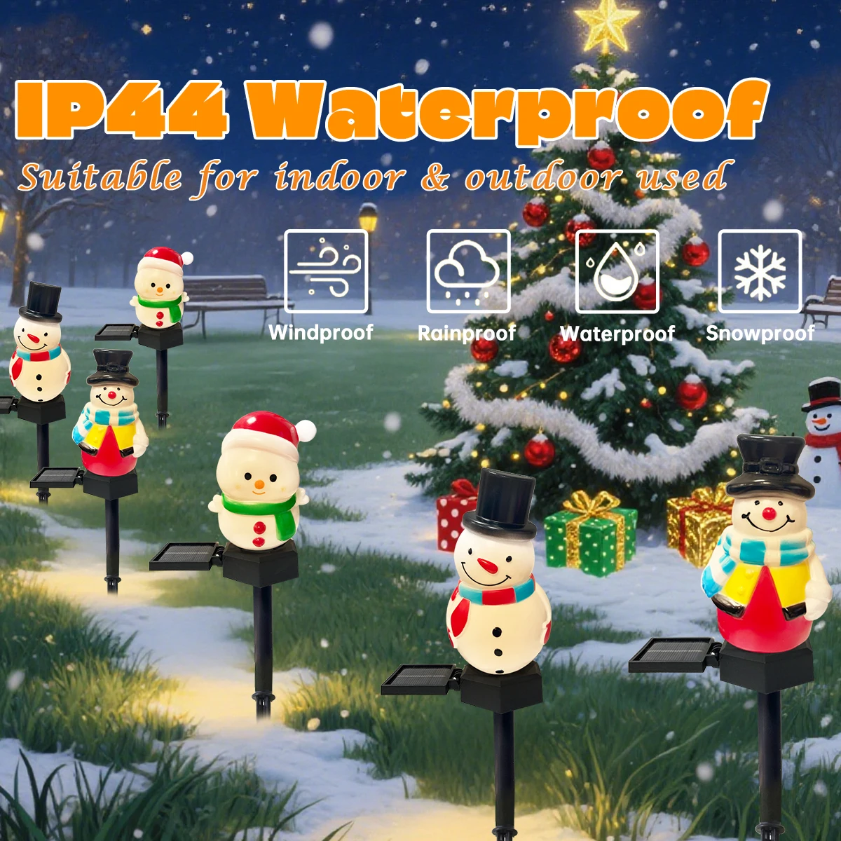 1 قطعة أضواء مسار رجل الثلج الشمسية في الهواء الطلق مقاوم للماء أضواء ثلج الزخرفية لساحة بارك الزفاف في الهواء الطلق عيد الميلاد الديكور