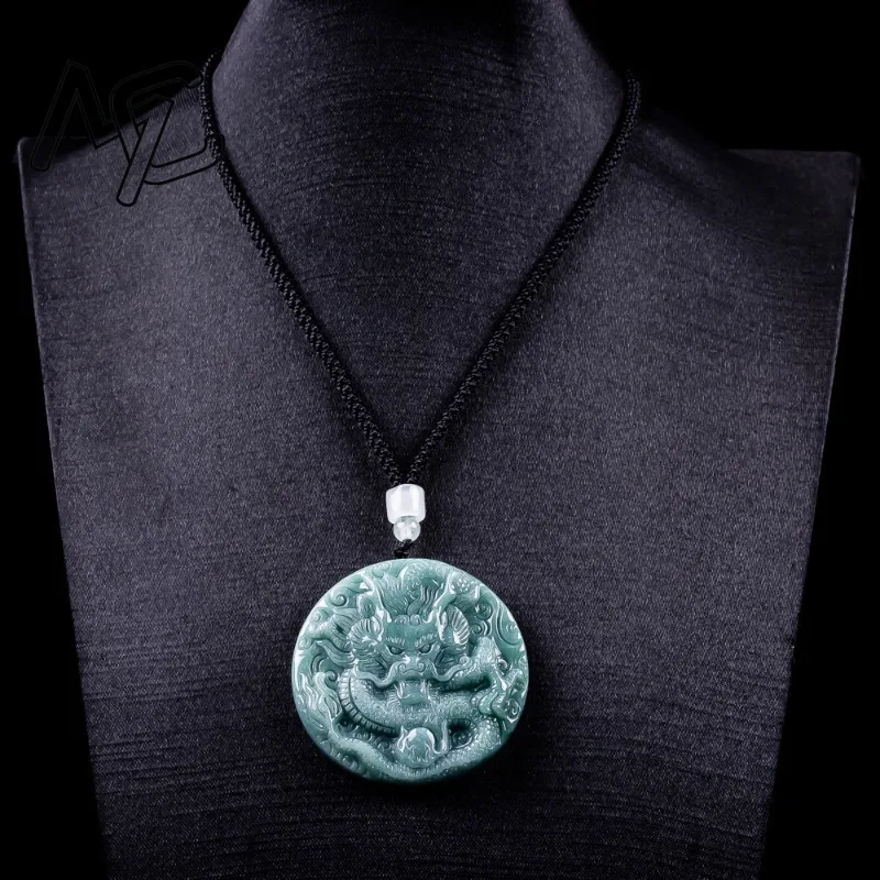 Natural Real Emerald Blue Water Zodiac Dragon Domineering Pendant Myanmar Jadeite Necklace Jewelry Designer Luxury Vintage Women
