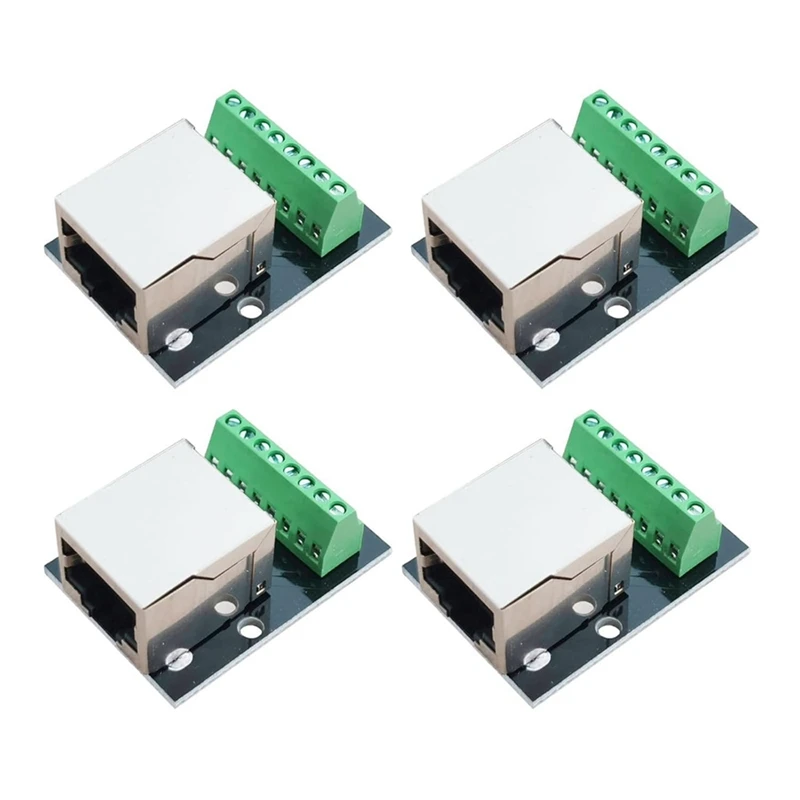 2.54Mm Connector Board Shielded Network Adapter Terminal Hot Sale 4PCS RJ45 Ethernet Female Socket Connector Breakout Board,