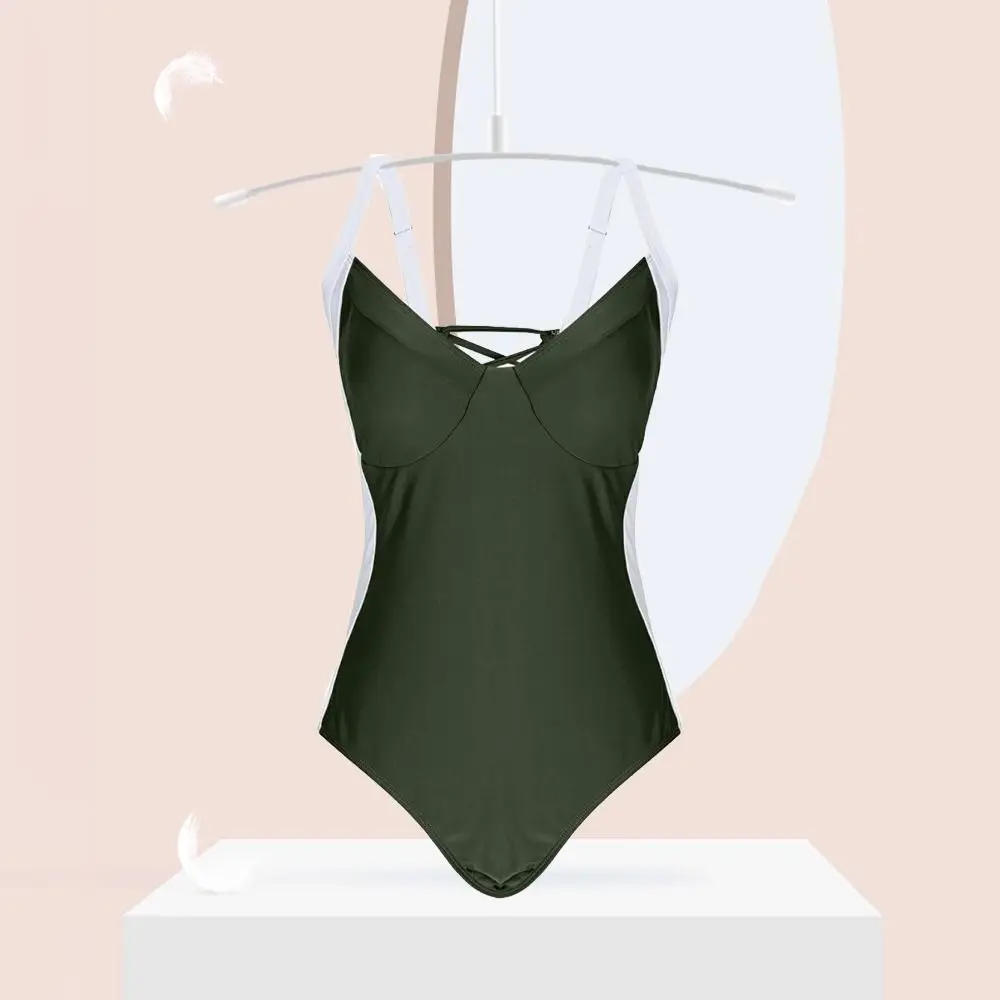 Doux Patchwork body maillot de bain coupe ajustée col en v maillot de bain maillots de bain vêtements de plage combinaison creuse Bikini piscine