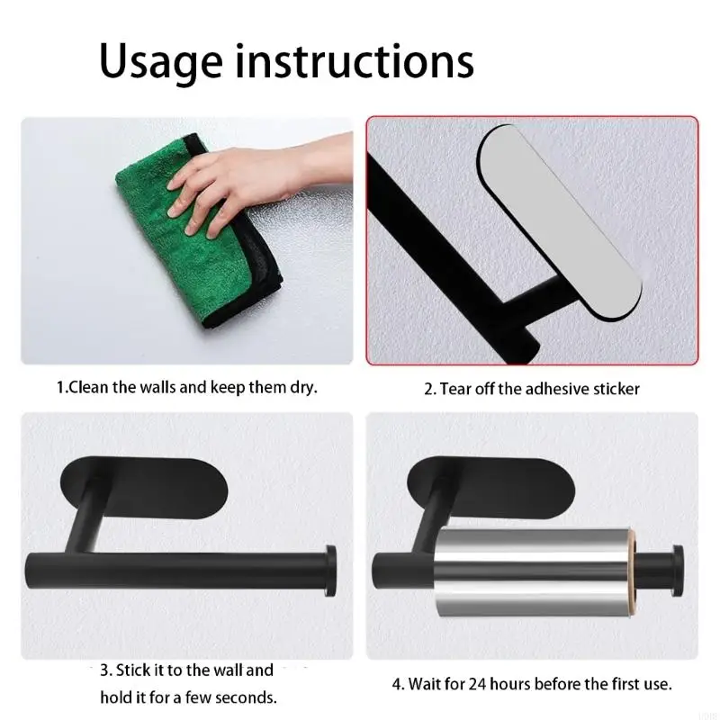U0DE من الفولاذ المقاوم للصدأ ورق التواليت حامل الحمام المطبخ حمام ملصق ملصق لطف