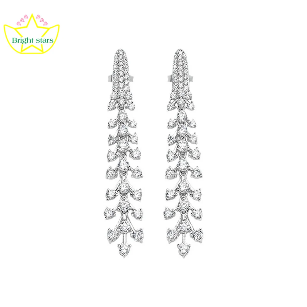 

Bright Star Light luxury long tassel earrings synthetic zircon 925 silver nail phoenix feather earrings