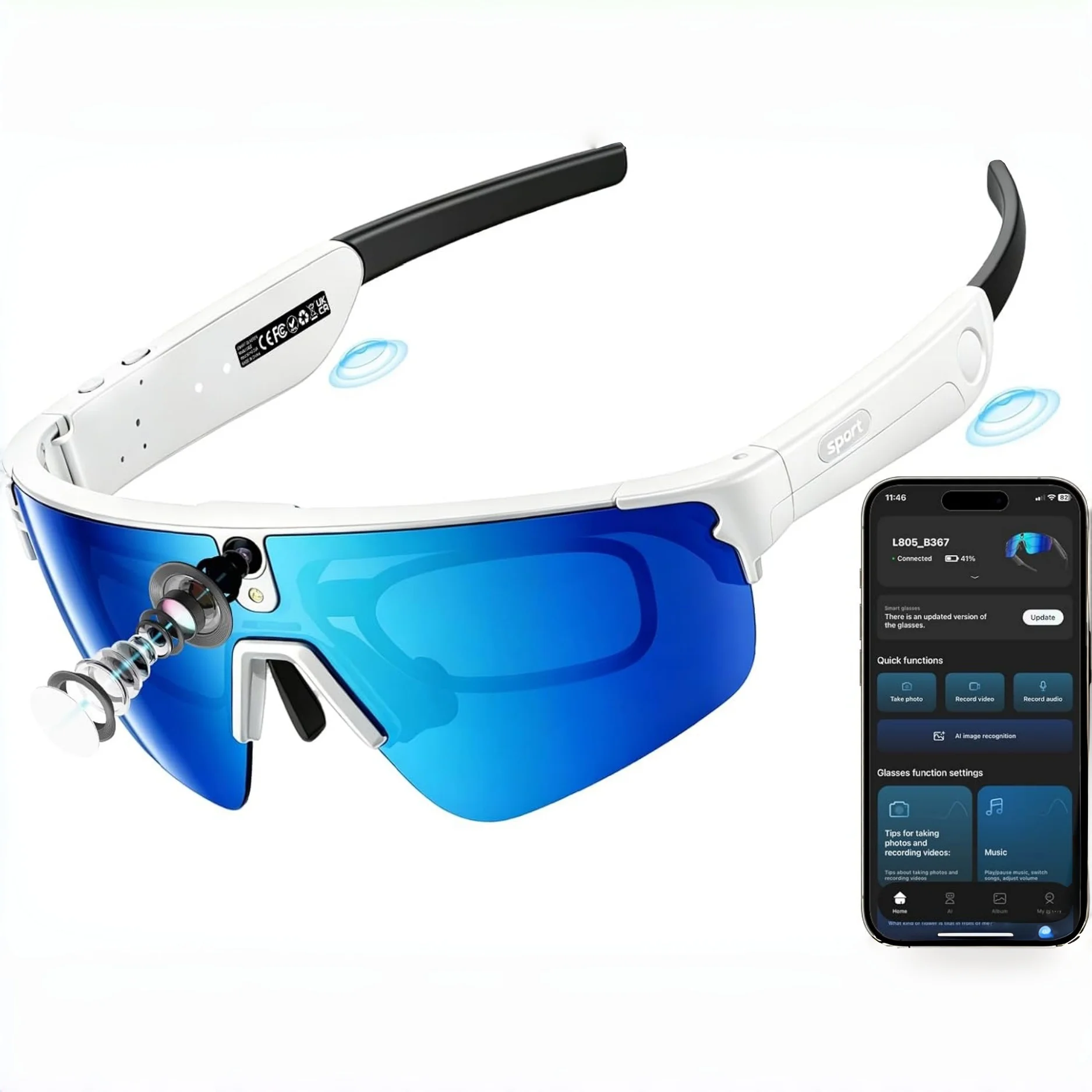 2026 4K 8MP AI Smart Glasses Sport Cycling Sunglasses Camera HD Video Photo Recording Live Translation IP66 for Hiking Running