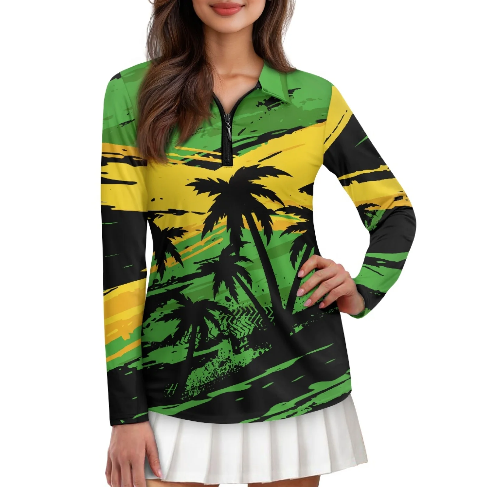 PENSTROLL Palm Tree Womens Quarter Zip Athletic Sport Tops Lightweight Polo Shirts for Badminton