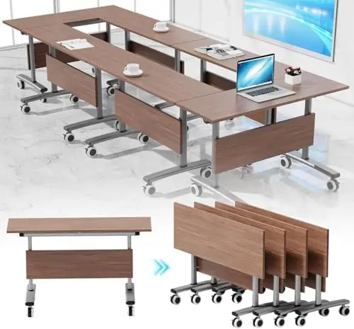 Folding Conference Table with Silent Locking Wheels,Flip-Top Mobile Training Table for Business Office Meeting