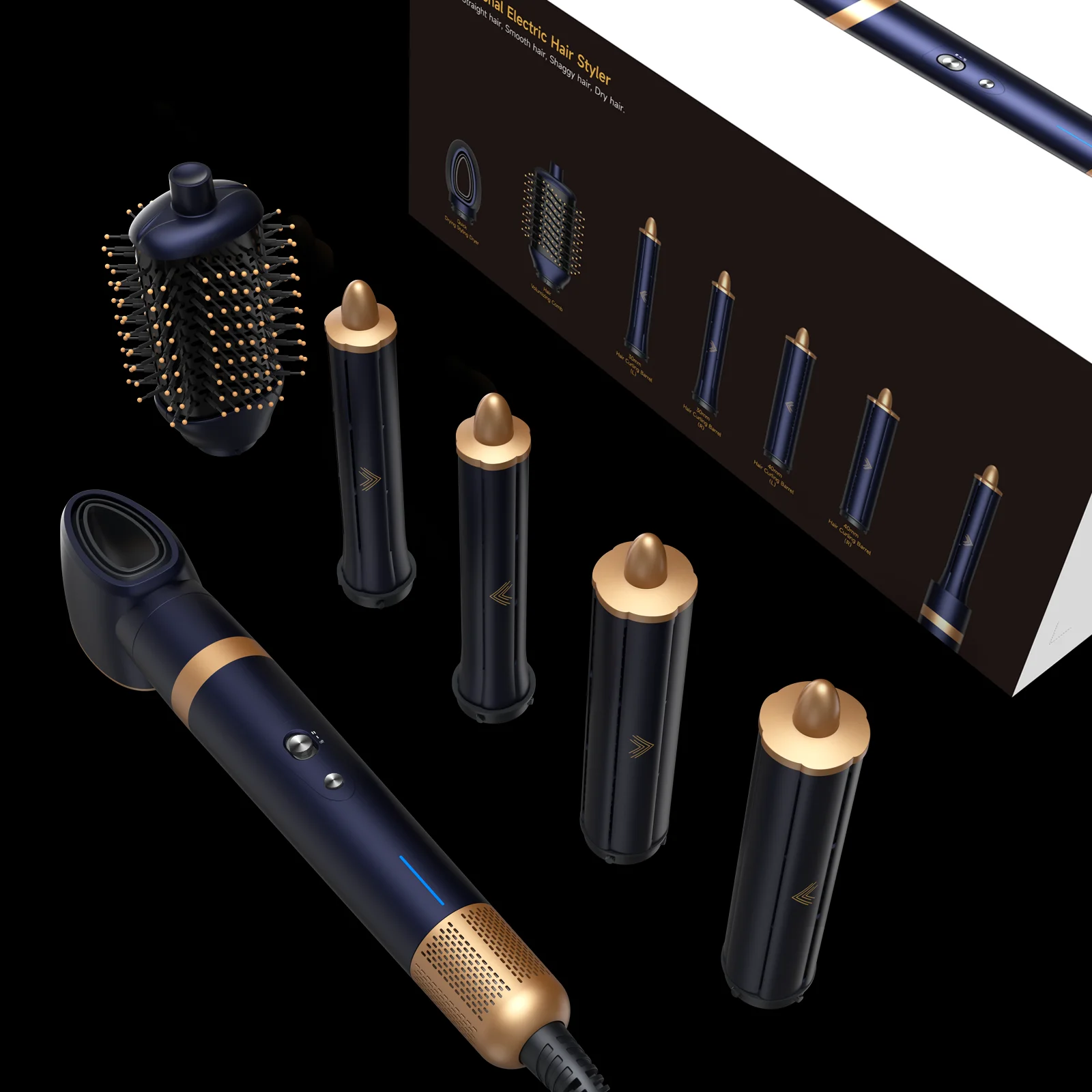 مجموعة مجفف شعر صغيرة عالية السرعة 5 في 1 مصفف شعر خطوة واحدة مجموعة فرشاة نفخ الهواء الساخن مشط بكرة الشعر مستقيم فرشاة قابلة للتبديل