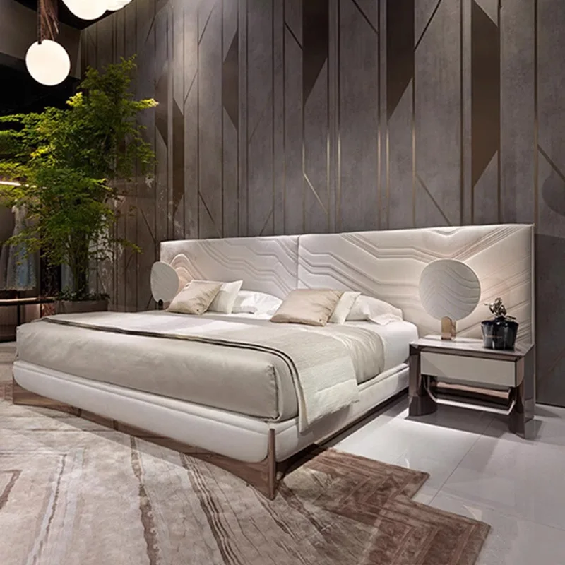 # Italian Luxury Bedroom Furniture Home Modern Soft Bed Design King Size Customized High Headboard