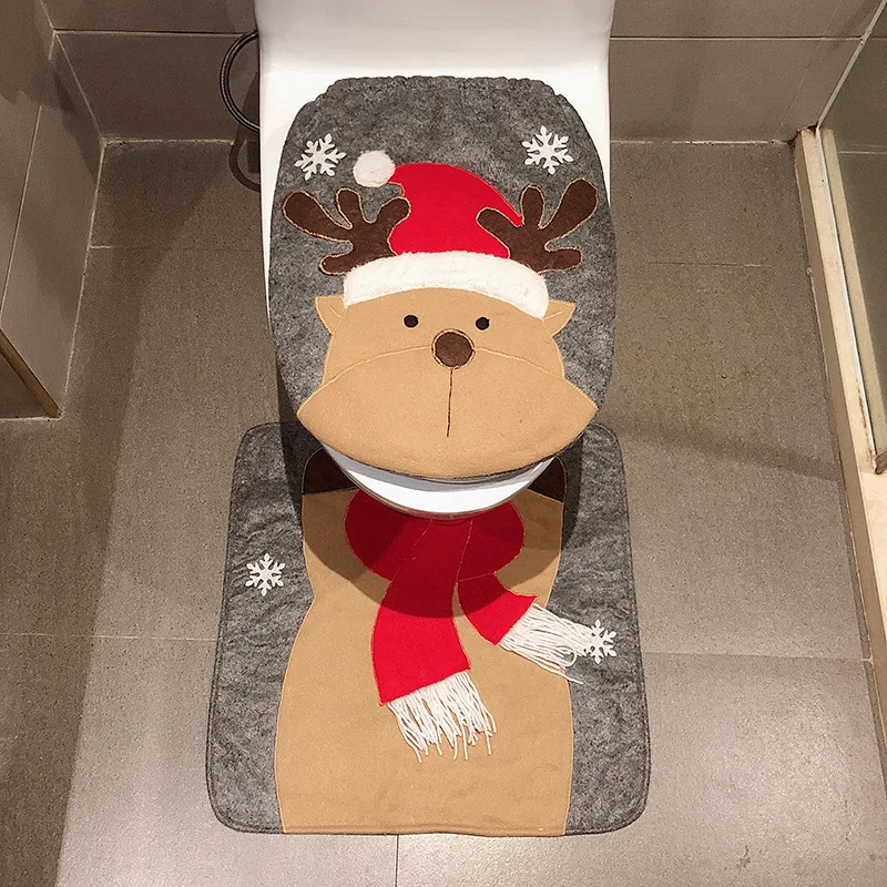 

New Christmas Decoration Supplies Santa Claus Snowman Elk Toilet Cover Bathroom Creative Layout Decorative Two-piece Set