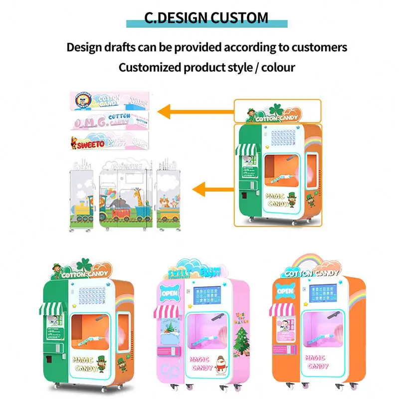 Automatic Cotton Candy Vending Machine Robot Commercial Floss Marshmallow Sugar Electric Making Flower Cotton Candy Machine/