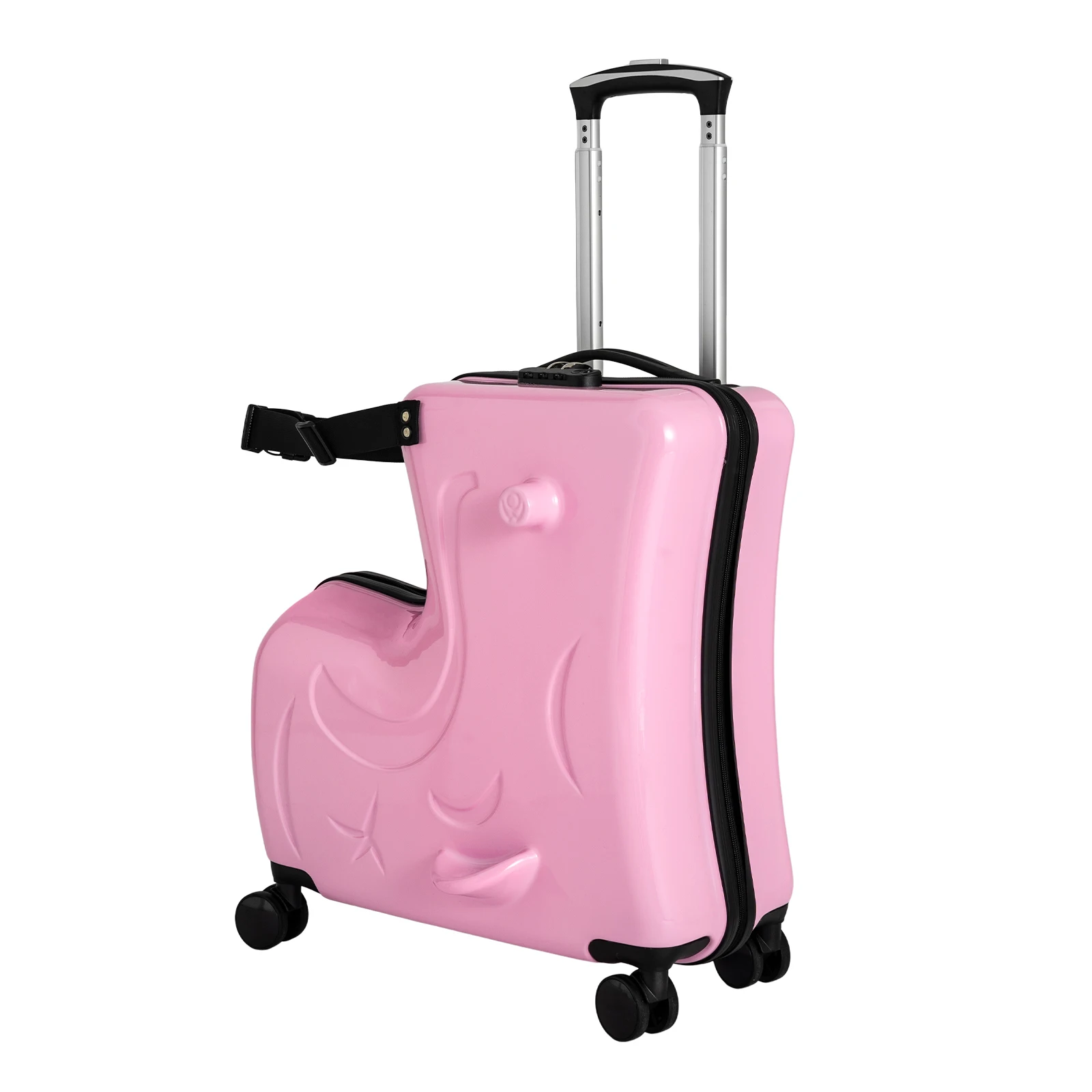 Horse-shaped 20inch Suitcase Children's Travel Trolley Case, Kids Luggage Safety Belt Footrests Compartments on Both Sides