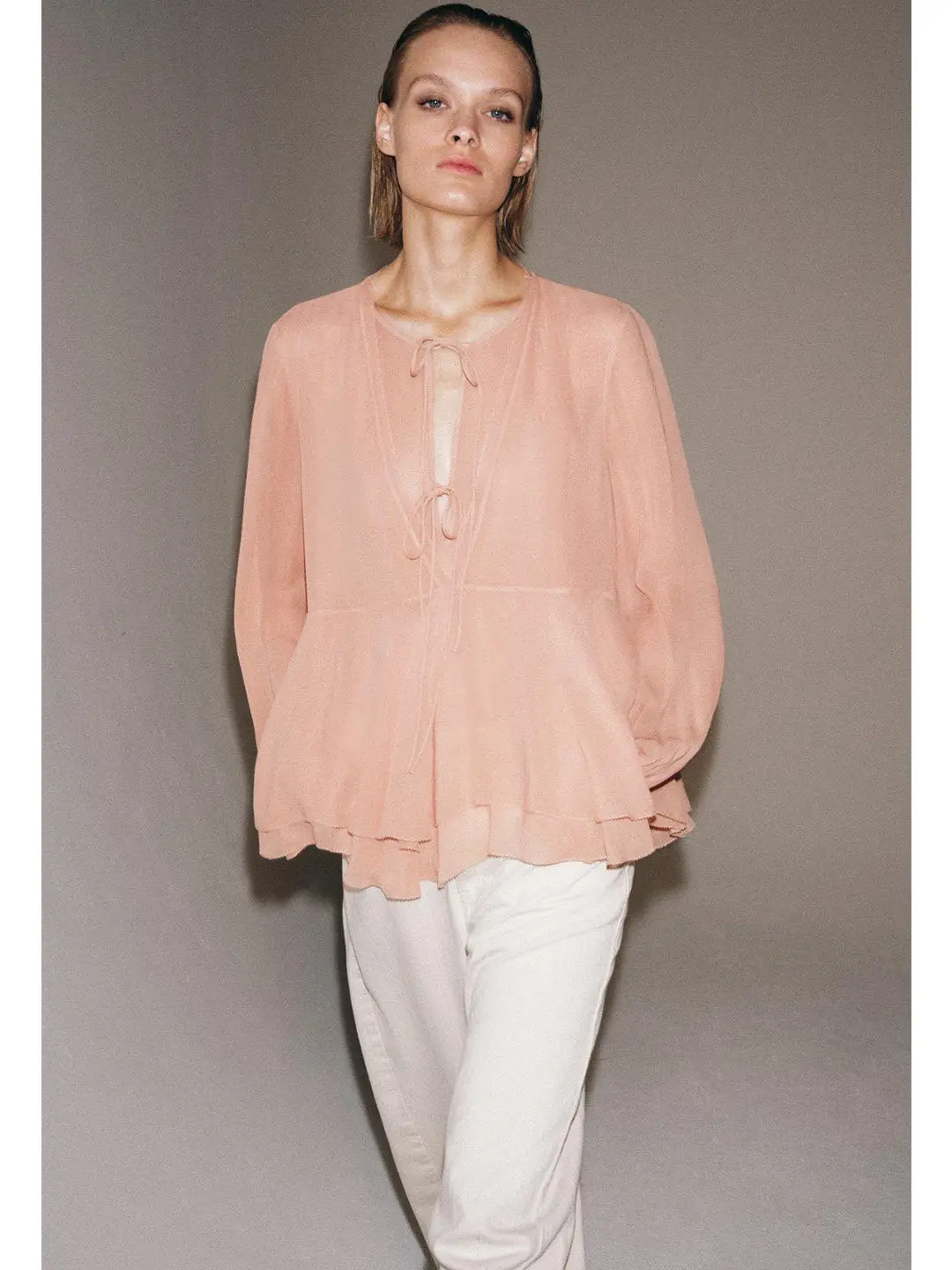

Spring Women's Asymmetric Shirt Bow Tie Long Sleeve round Neck Layered Decorative Knot Casual Loose Fit Breathable ...
