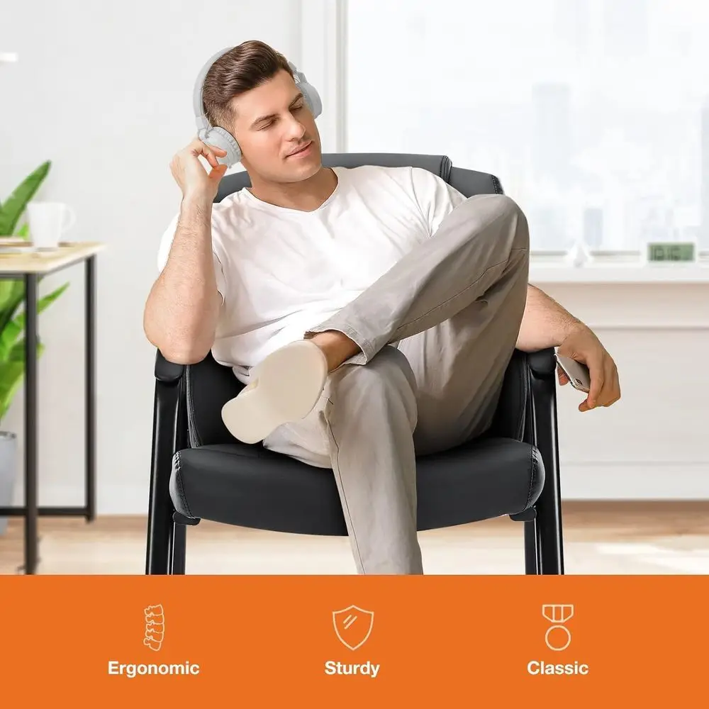 زوج من كراسي المكتب الكبيرة المصنوعة من جلد البولي يوريثان، كبيرة وطويلة، بدون عجلات، أذرع مبطنة، مثالية لغرف الانتظار والمؤتمرات