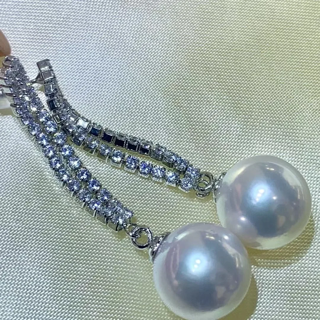 Earrings, Natural Freshwater Pearl 12-13mm 925 Silver Accessories High-end Jewelry Earrings Pendant