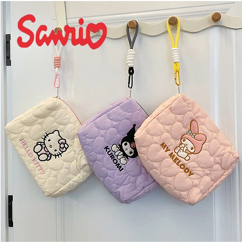 Sanrio Hello Kitty Bolsa de Armazenamento de Viagem Kuromi Kitty, Sacos Cosméticos Femininos, Estojo para Meninas, Bolsas de Maquiagem, Design Bonito