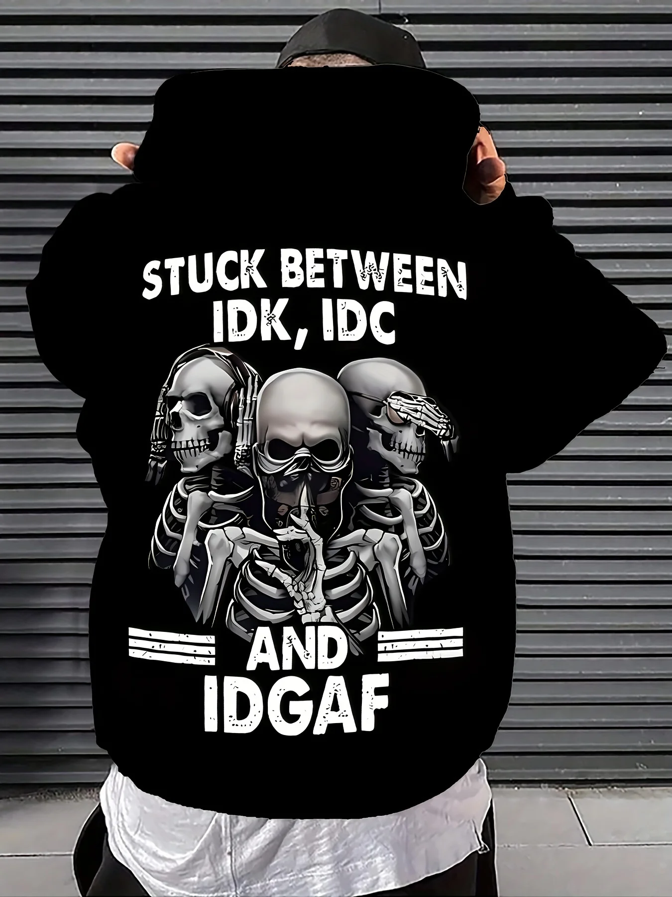 European and American fashion autumn men's skull print micro elastic comfortable hooded sweatshirt outdoor street style clothing
