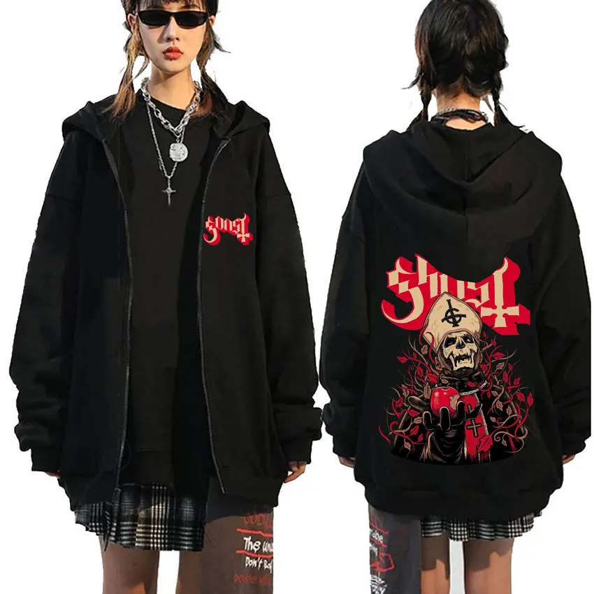 

Vintage Ghost Band Zipper Hoodie Men Women Gothic Rock Metal Music Zip Up Jacket Men's Fleece Cotton Oversized Zip Up Sweatshirt