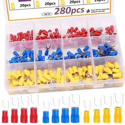 280pcs 12-Sizes(M4/M5/M6/M8) Fork Spade Connectors 22-16/16-14/12-10AWG Wire Fork Connectors U-Type Insulated  Assortment Kit