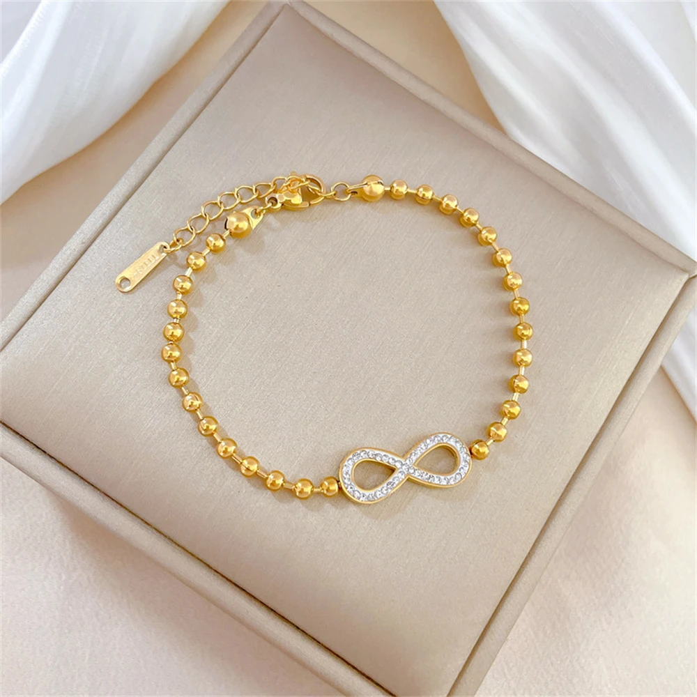 Stainless Steel Geometry Infinite Bracelets Women Fashion Jewelry Crystal Adjustable Chain Pulseras Wedding Bride Gift