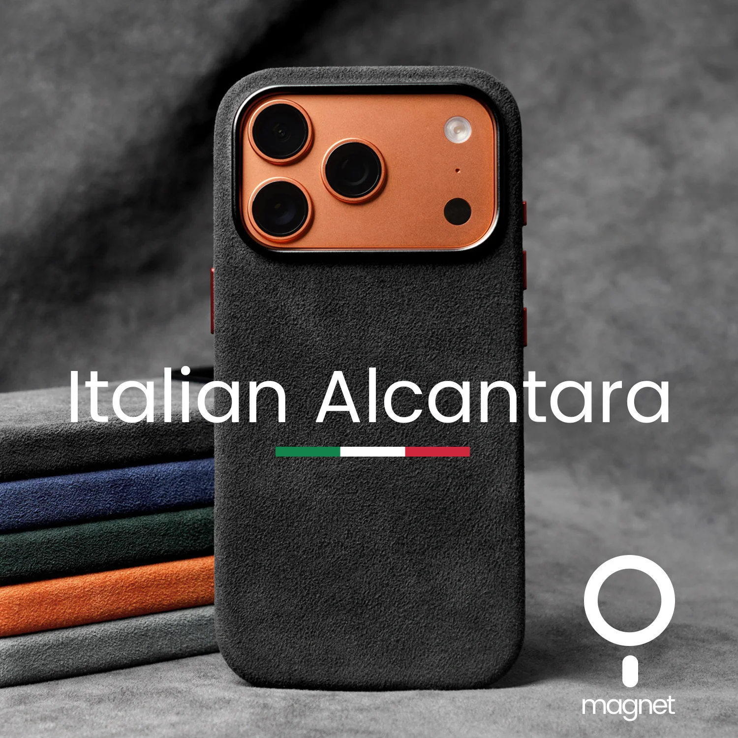 Custodia ALCANTARA per iPhone 17 Pro e Pro Max compatibile con MagSafe Custodia per telefono in pelle artificiale di lusso Supercar in pelle scamosciata
