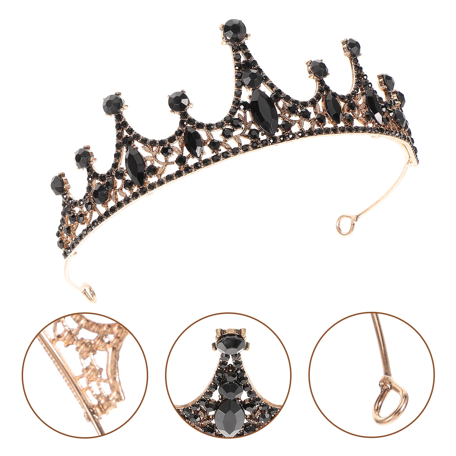 

Rhinestones Black Crown Bride Baroque Decor Wedding Dress Accessories Alloy Headdress