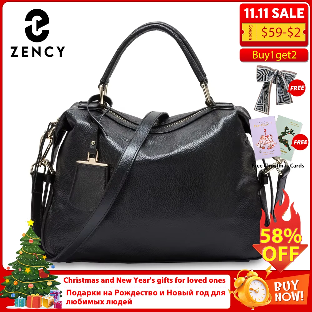 

Zency Fashion 100% Genuine Leather Women's Tote Bag Boston Charm Crossbody Messenger Handbag Luxury Shoulder Purse for Females