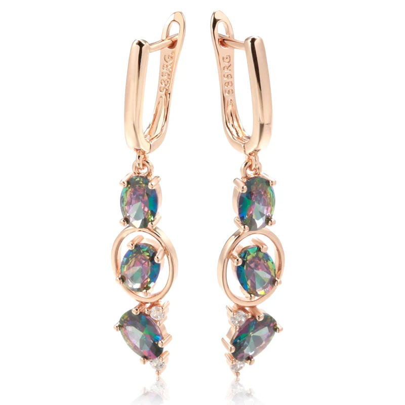 Kinel New 585 Rose Gold Color Women Drop Earrings Unusual Colourful Natural Zircon Fashion Long Earrings Daily Vintage Jewelry