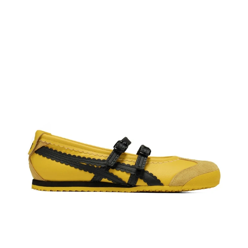 Onitsuka Tiger MEXICO 66 TGRS Women's Yellow/Black Mary Janes – Two-Tone Ballet Style, Double-Buckle Design 1182A678-750