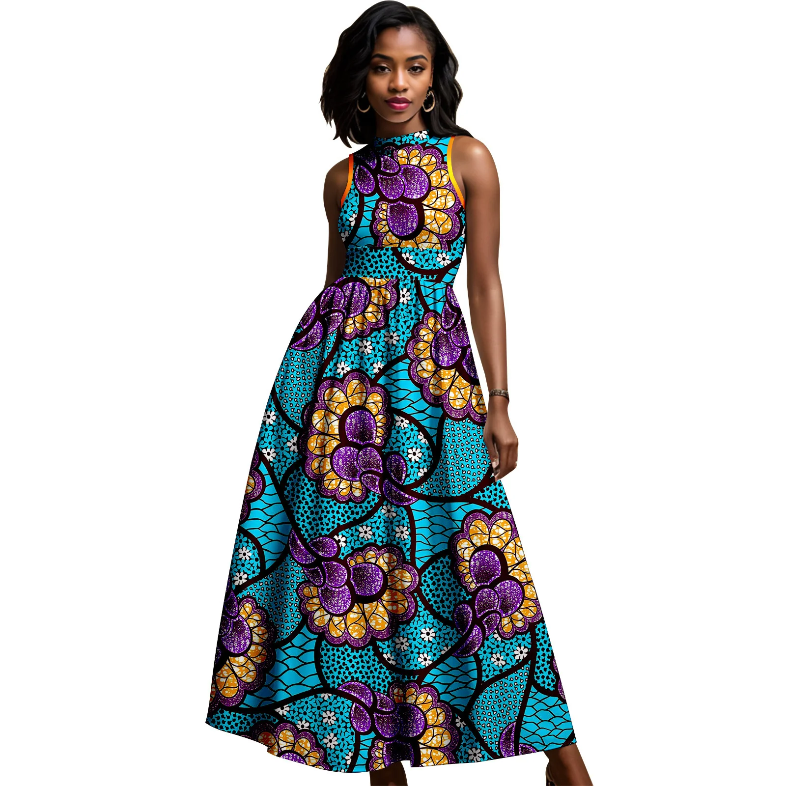 New Dashiki Party Dresses Fashion Robe Africaine Ankara Floral Print Maxi Long Sleeveless Dresses African Dresses for Women