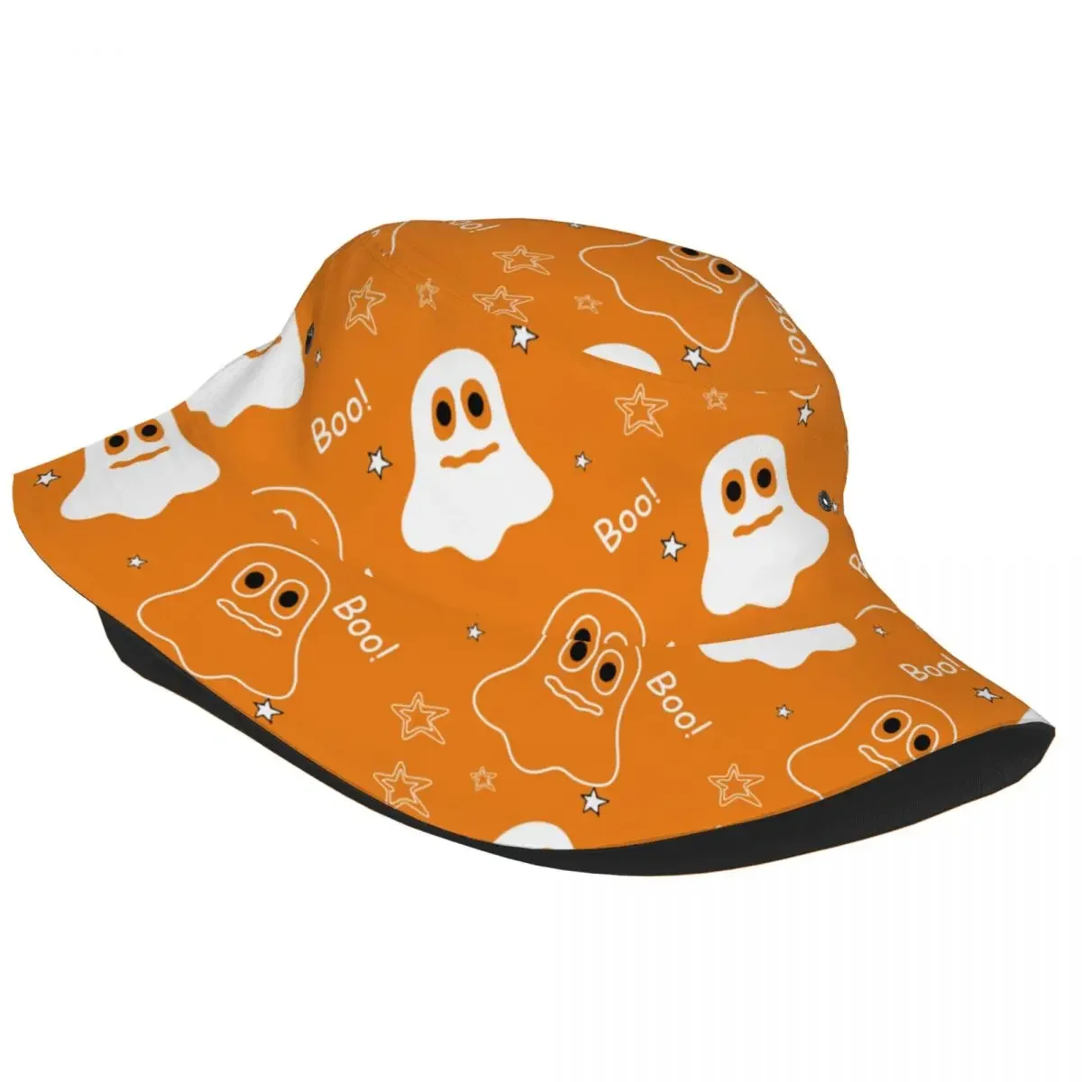 Custom Halloween Ghost Boo Repeating Pattern Bucket Hats Men Women Fashion Summer Beach Sun Fisherman Cap