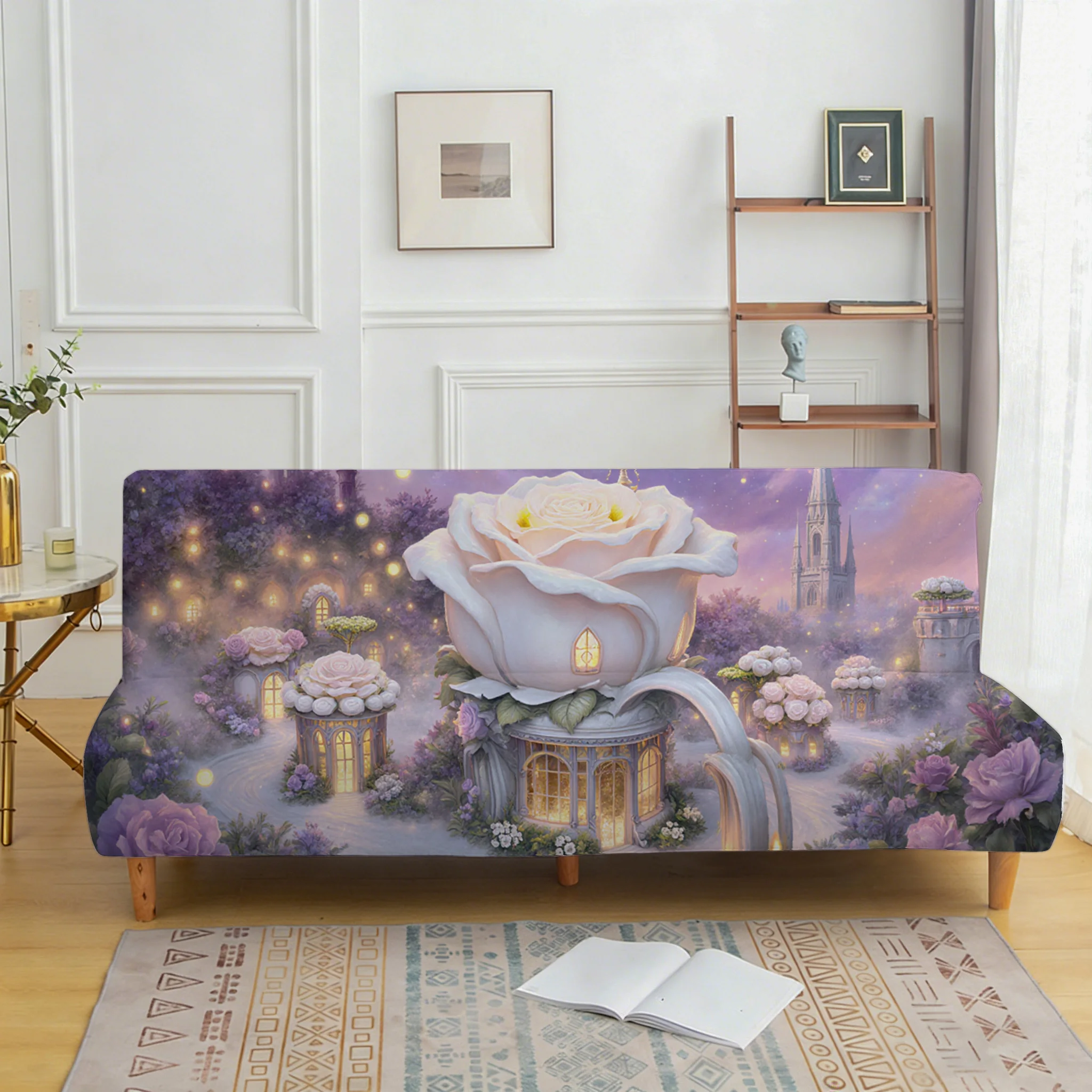 Dream Rose Castle armless sofa bed cover, non-slip and scratch-proof furniture protective cover, easy installation