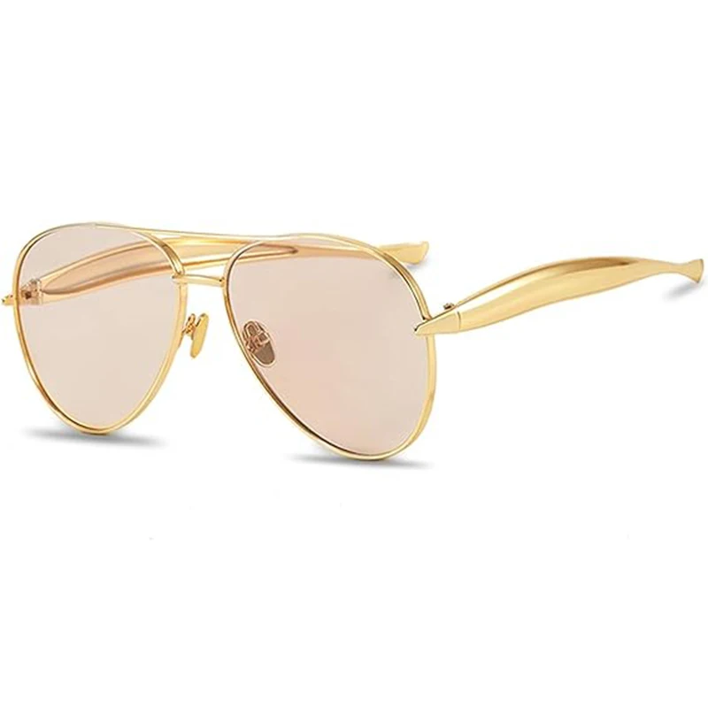 

Fashion Oversized Pilot Sunglasses for Women Men 70s Trendy Metal Streamline Arms Aviation Sun Glasses Champagne Shades S98137C