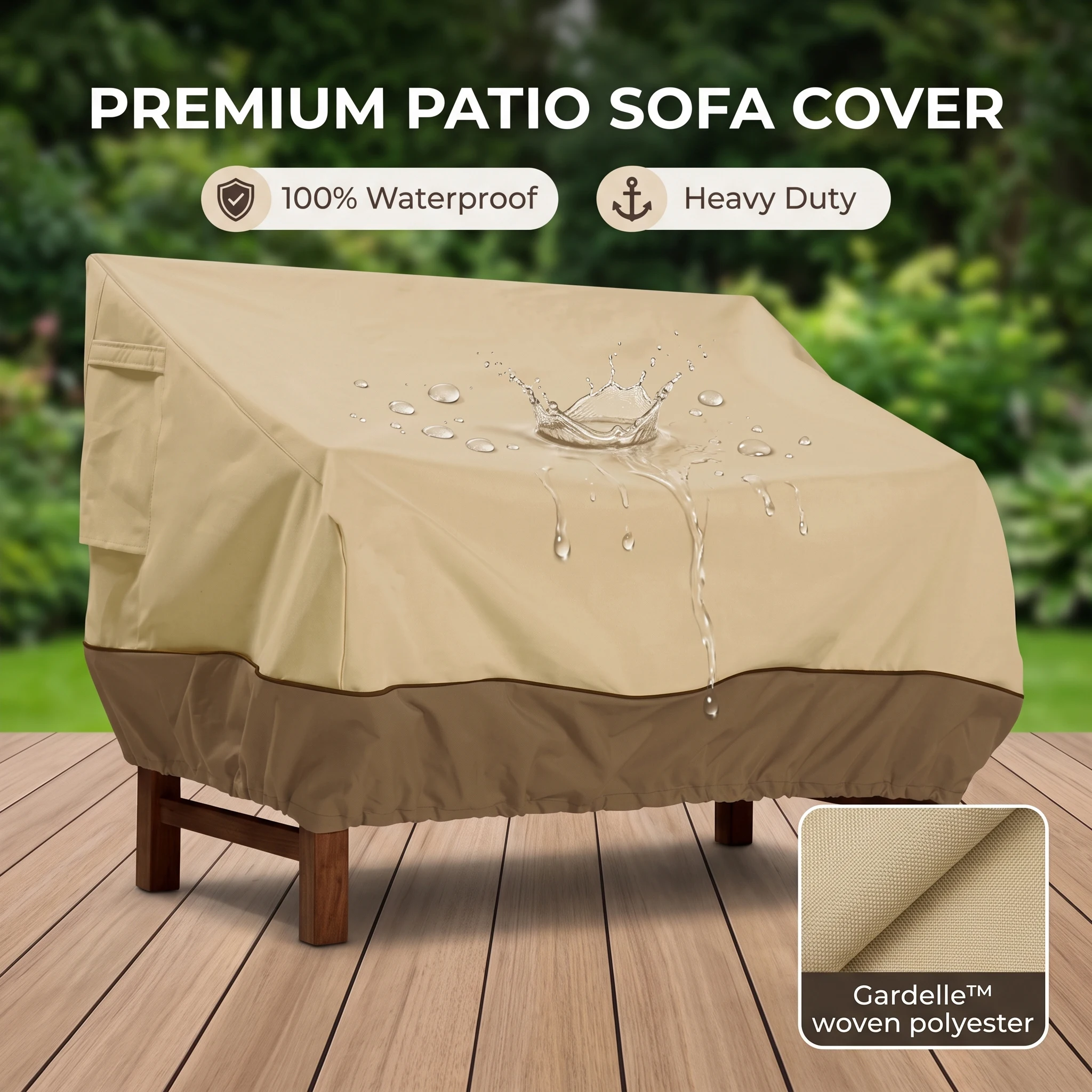 Heavy Duty Waterproof Patio Sofa Cover Woven Polyester Garden Bench Loveseat Furniture Protector Windproof All-Weather Outdoor C